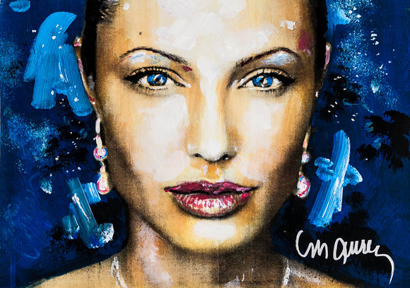Angelina Jolie Face On Blue